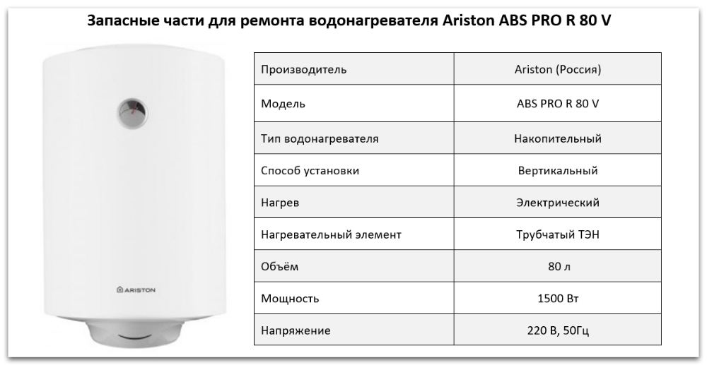 Купить запчасти Ariston ABS PRO R 80 V в Миассе